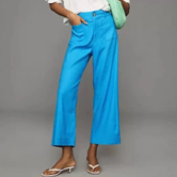 NWT - Anthropologie Maeve - The Colette Cropped Wide-Leg Pants Linen Edition - Picture 3 of 5